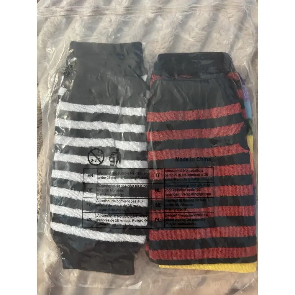4 Pairs Striped Arm Warmers Thumb Hole Brand New Sealed Bag Fingerless Gloves
